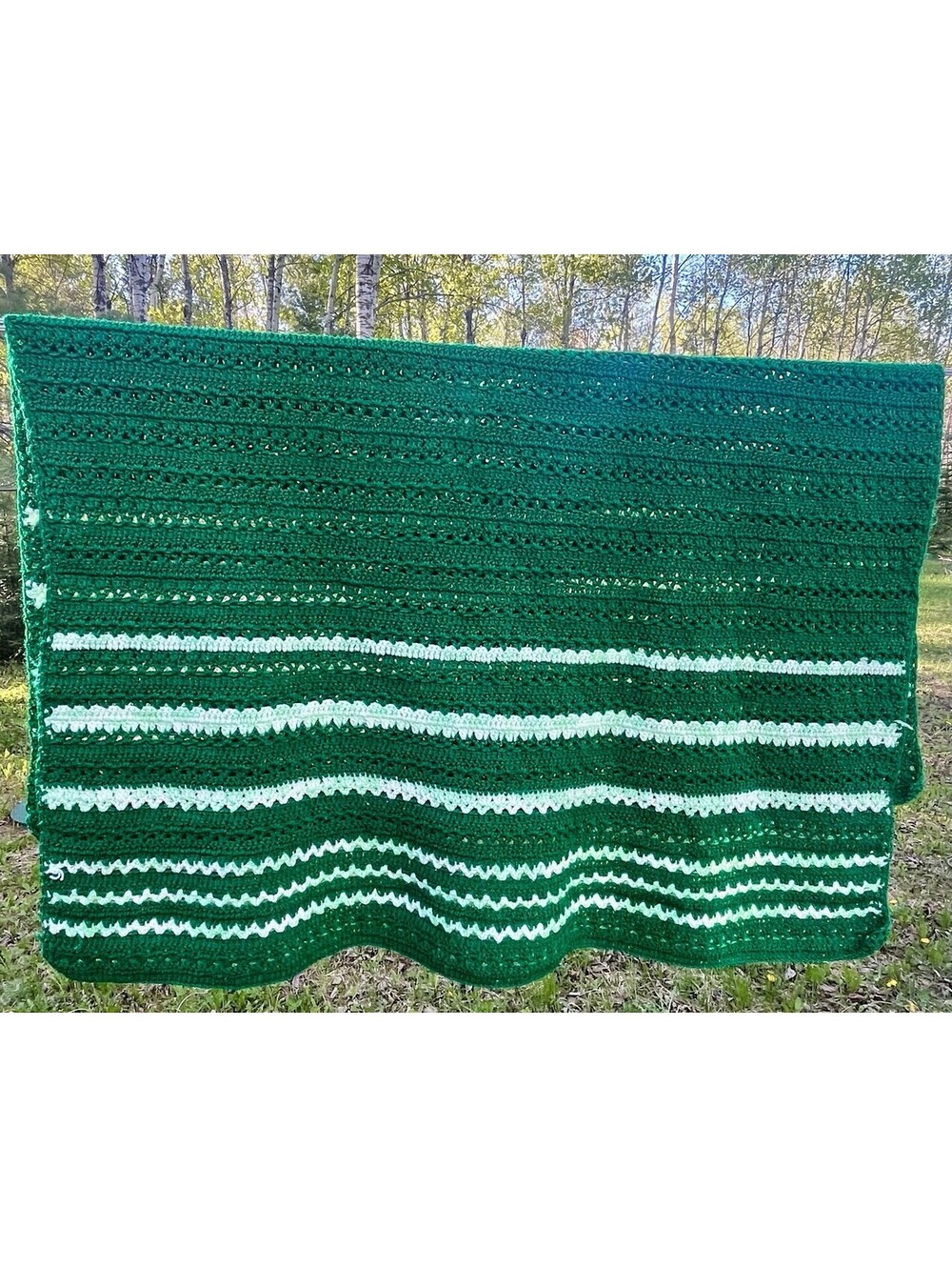 Handmade Afghan Crochet Throw Stripes Zig Zag Lap Blanket Retro Green Mint
